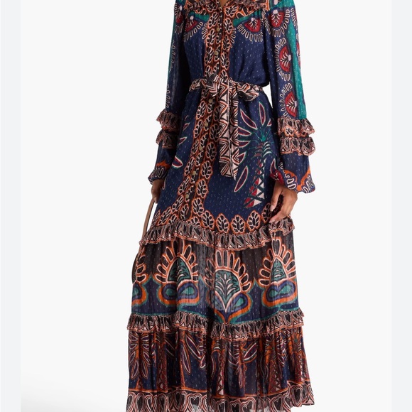 FARM Rio Navy and Coral Long Sleeve Dress - Picture 1 of 10